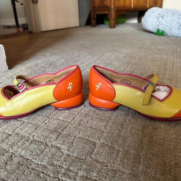 John Fluevog Sandra Rounded-Toe Mary Jane Shoes - Vermillion/Yellow/Lamp - Picture 5 of 5